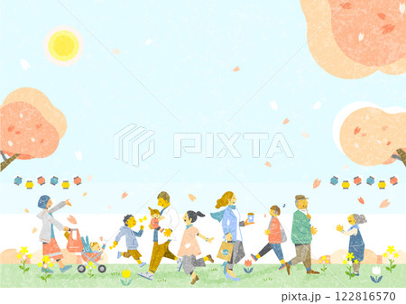 お花見を楽しむ人々 お洒落な和風背景素材 お花見を楽しむ人々 お洒落な和風背景素材 122816570