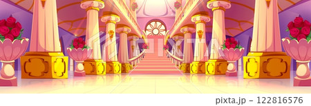 Ballroom interior with columns, stairs and roses Ballroom interior with columns, stairs and roses 122816576