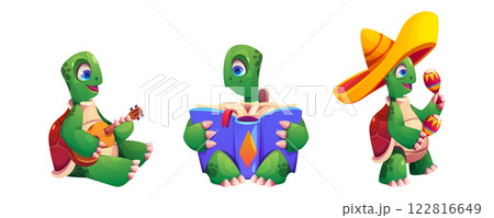 Cute cartoon tortoise mascot set 122816649