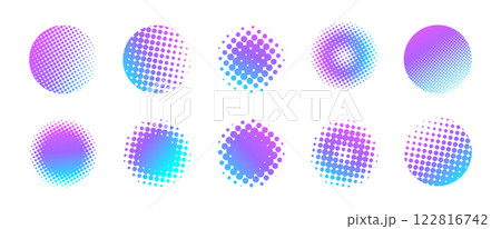 青紫のドットグラデーション　水玉　ハーフトーン　アメコミ　スクリーントーン　パターンセット 122816742