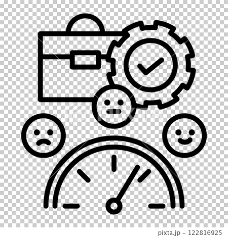 就業環境のイメージアイコン。気分メーターとカバンと歯車があります。 122816925