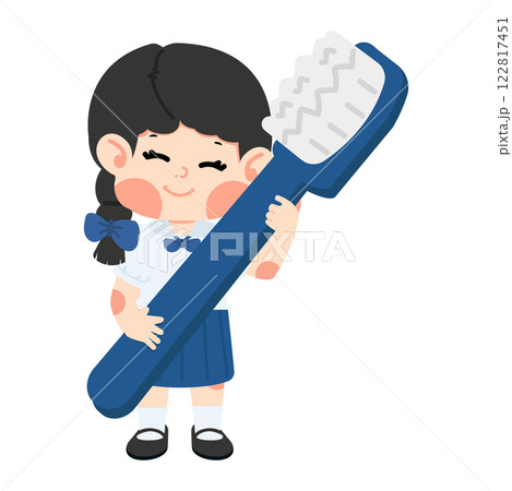 A child holding a giant blue toothbrush 122817451