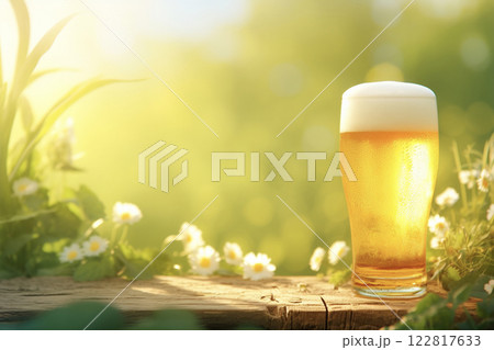 自然の中で飲む、おいしい生ビール　AI画像 122817633