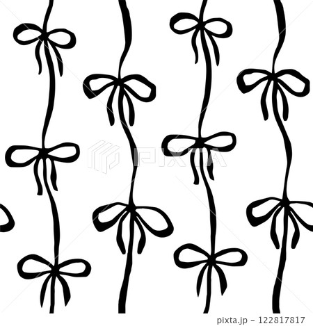 vector seamless pattern with bows. black and white print in doodle style 122817817