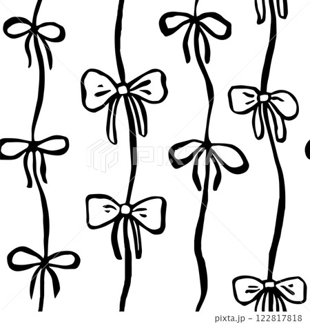 vector seamless pattern with bows. black and white print in doodle style 122817818