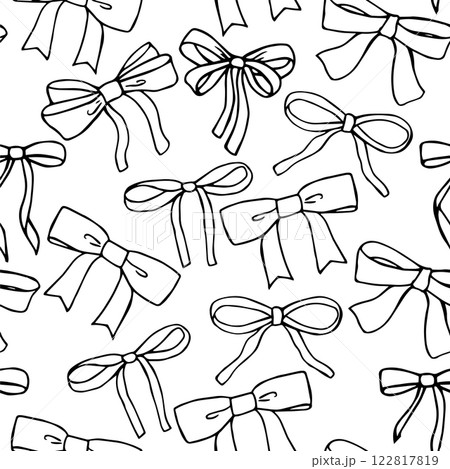 vector seamless pattern with bows. black and white print in doodle style 122817819