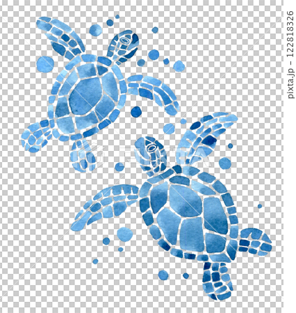 watercolor illustration, set with sea turtles. simple blue 122818326