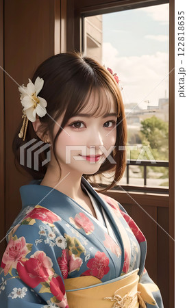 着物を着た若い女性 122818635