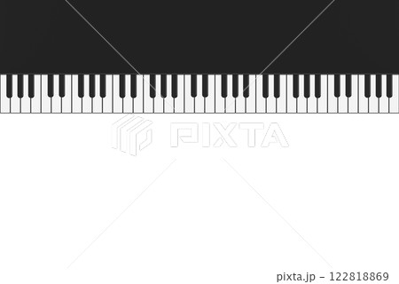 横に長い上からみた黒いピアノの鍵盤が上にあるフレーム 122818869