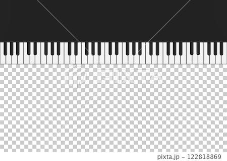 A long horizontal frame seen from above with black piano keys on top 122818869