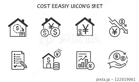 住宅費節約術！アイデア満載のアイコンセット 122819061