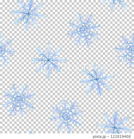 Watercolor blue snowflakes seamless pattern on white. Simple hand drawn background for winter fabric designs and boys clothes Watercolor blue snowflakes seamless pattern on white. Simple hand drawn background for winter fabric designs and boys clothes 122819408