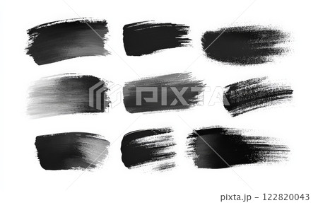 Black watercolor grunge stains and lines set, painted style 122820043