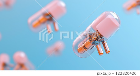 High tech nanobots delivering personalized medicine in capsules High tech nanobots delivering personalized medicine in capsules 122820420