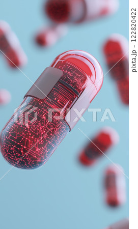 High tech capsules with glowing nanobots for personalized medicine delivery 122820422