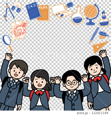 子どもと学用品のベクターイラストフレーム 122821189