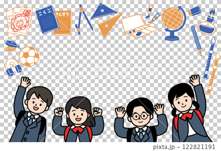 Vector illustration frame of children and school supplies Vector illustration frame of children and school supplies 122821191