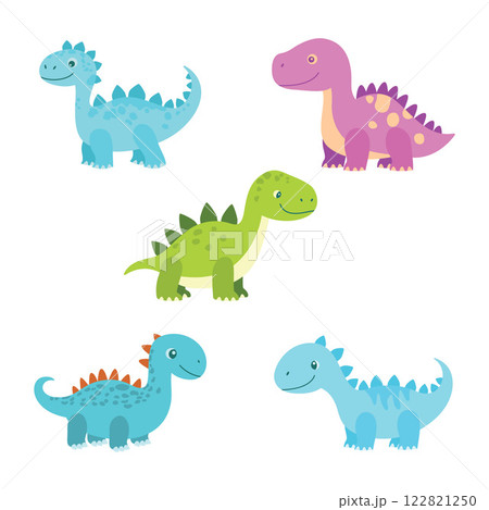 Set of Cute Dino Dinosaur Animal Cartoon Character with Happy Expression Set of Cute Dino Dinosaur Animal Cartoon Character with Happy Expression 122821250