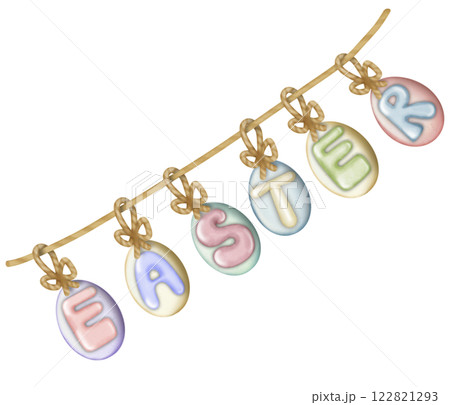 Egg Easter and Decorative letters spelling EASTER decorations pastel flowers theme with spring.  122821293