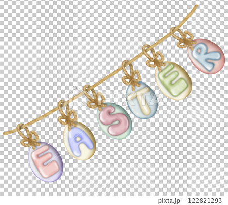 Egg Easter and Decorative letters spelling EASTER decorations pastel flowers theme with spring.  122821293