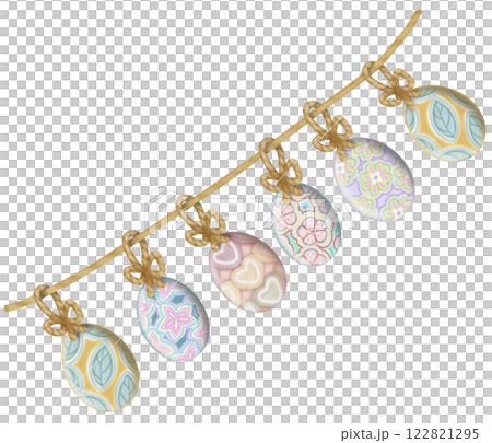 Egg Easter and Decorative letters spelling EASTER decorations pastel flowers theme with spring.  122821295