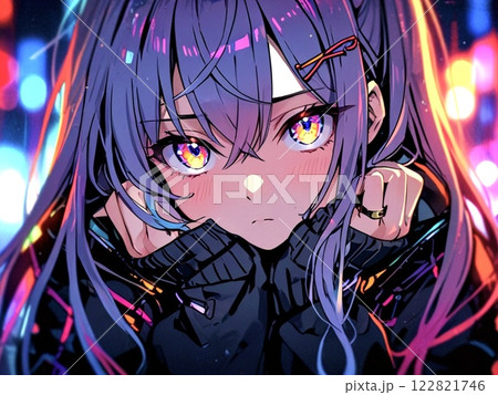 美少女　イラスト　紫の髪　見つめる 122821746