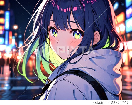 美少女　イラスト　黒髪　インナーカラー 122821747