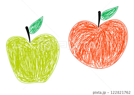 Hand-Drawn Green and Red Apples in Sketch Style 122821762