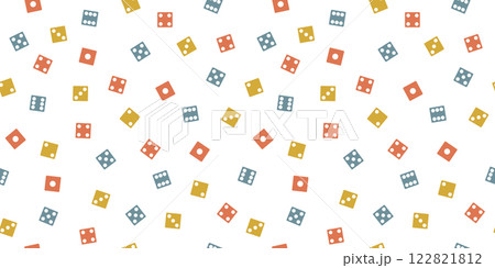 ランダムに散らばるカラフルなサイコロのシームレス背景素材のベクターイラスト ランダムに散らばるカラフルなサイコロのシームレス背景素材のベクターイラスト 122821812