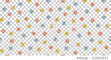 ランダムに散らばるカラフルなサイコロのシームレス背景素材のベクターイラスト ランダムに散らばるカラフルなサイコロのシームレス背景素材のベクターイラスト 122821812