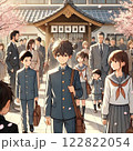 桜の中を歩く中学生　高校生　入学式 122822054
