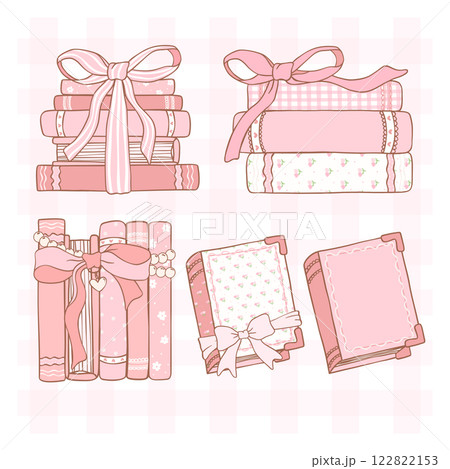 Coquette Book with Ribbon Bow in Retro Hand Drawn Pink Bookish Victorian Style 122822153
