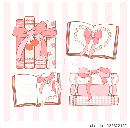 Whimsical Coquette Book with Ribbon Bow in Retro Hand Drawn Pink Bookish collection 122822155