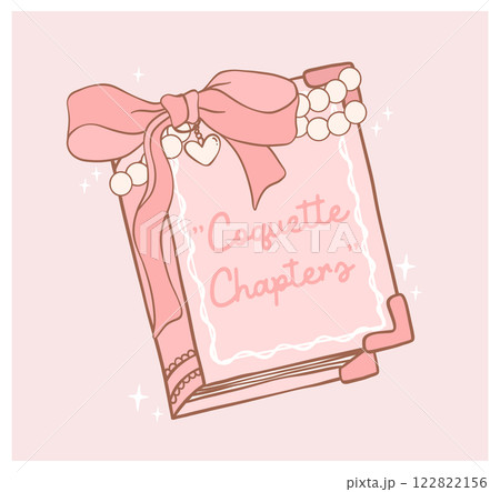 Whimsical Coquette Book with Ribbon Bow in Retro Hand Drawn Pink Bookish 122822156