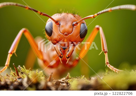 Ant in nature. Closeup macro shot in high detail. Ai Generative 122822706