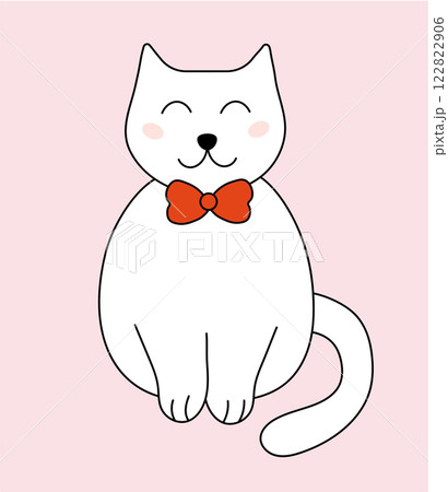 Cat with tie bow. Vector flat illustration. Cat with tie bow. Vector flat illustration. 122822906
