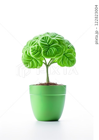 Human brain green plant in the pot. Natural intelligence, growth and prosperity concept. Generative Ai 122823004