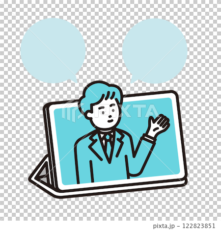 A young office worker explaining from a tablet A young office worker explaining from a tablet 122823851