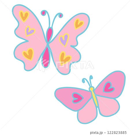 Illustration of of pink butterflies for animal, sticker, nature, garden, picnic, park, spring, summer, decoration, blossom elements, cartoon character, cute patch, brooch, print, home, back yard 122823885