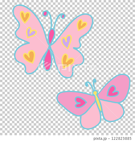 Illustration of of pink butterflies for animal, sticker, nature, garden, picnic, park, spring, summer, decoration, blossom elements, cartoon character, cute patch, brooch, print, home, back yard 122823885