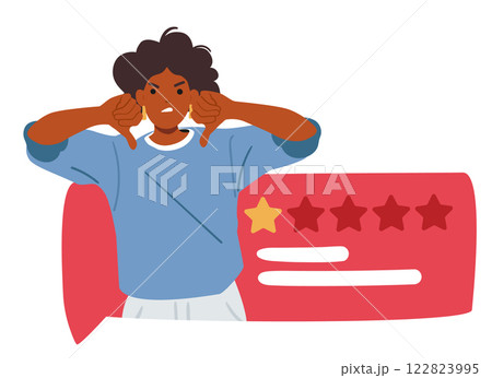 Furious angry woman customer cartoon character leaving negative comment and rating feedback 122823995
