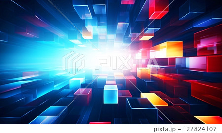 カラフルな立方体が並ぶ抽象的な3D背景 122824107