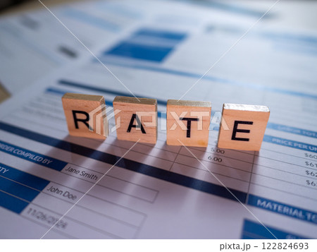 Evaluating financial rates in office space creative tile concepts close-up analysis 122824693