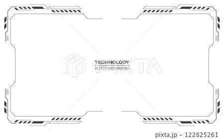 Black HUD frames user interface vector elements design on white background. Modern futuristic control panel. Technology digital screen window. Black HUD frames user interface vector elements design on white background. Modern futuristic control panel. Technology digital screen window. 122825261