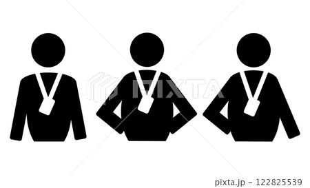 Collection of black staff icons, set of people with identification cards for entry, silhouettes of workers or assistants at work with neckband badge Collection of black staff icons, set of people with identification cards for entry, silhouettes of workers or assistants at work with neckband badge 122825539
