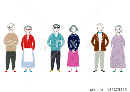 手描きイラスト　老夫婦のセット 122825556