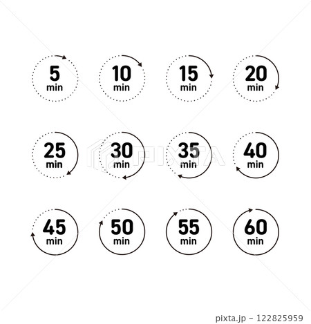 シンプルな5分刻みの時計素材セット 122825959