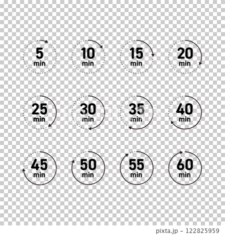 シンプルな5分刻みの時計素材セット 122825959