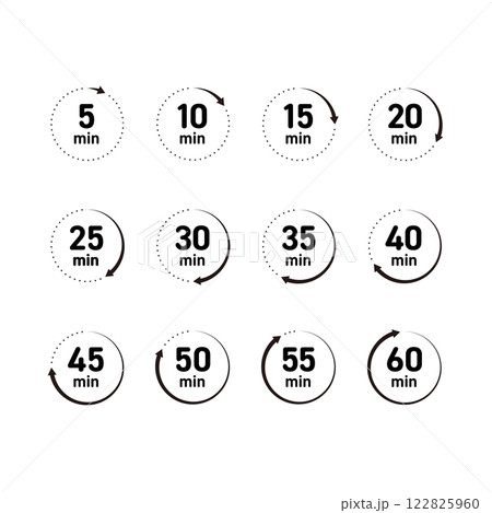 シンプルな5分刻みの時計素材セット 122825960