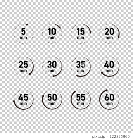 シンプルな5分刻みの時計素材セット 122825960